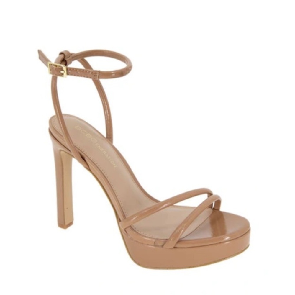 BCB Generation Kendi Ankle Strap Platform Sandal In Tan Patent